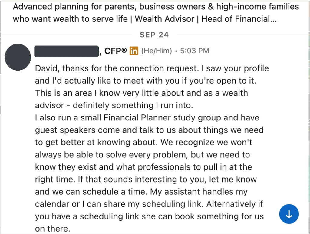 LinkedIn DM: CFP wants to meet
