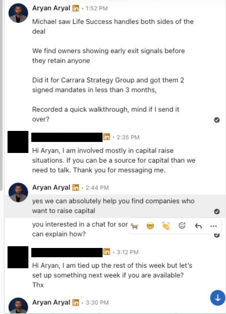 LinkedIn DM: prospect replies and wants to talk
