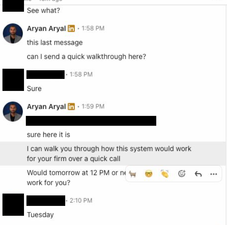 LinkedIn DM: prospect agrees to a call