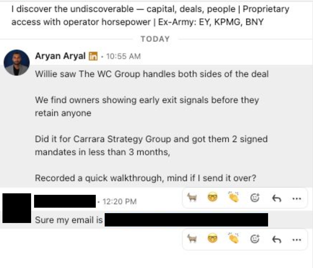 LinkedIn DM: prospect replies and shares an email