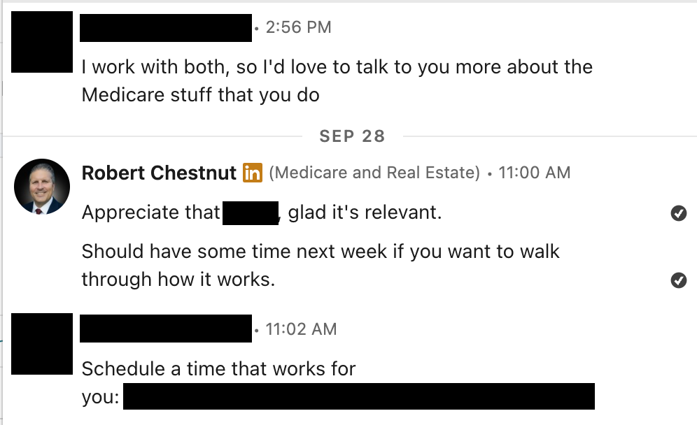 LinkedIn DM: advisor agrees to a call