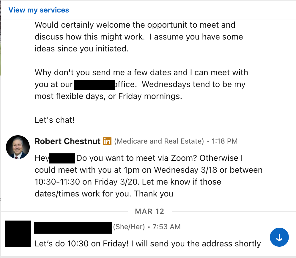 LinkedIn DM: advisor agrees to a call