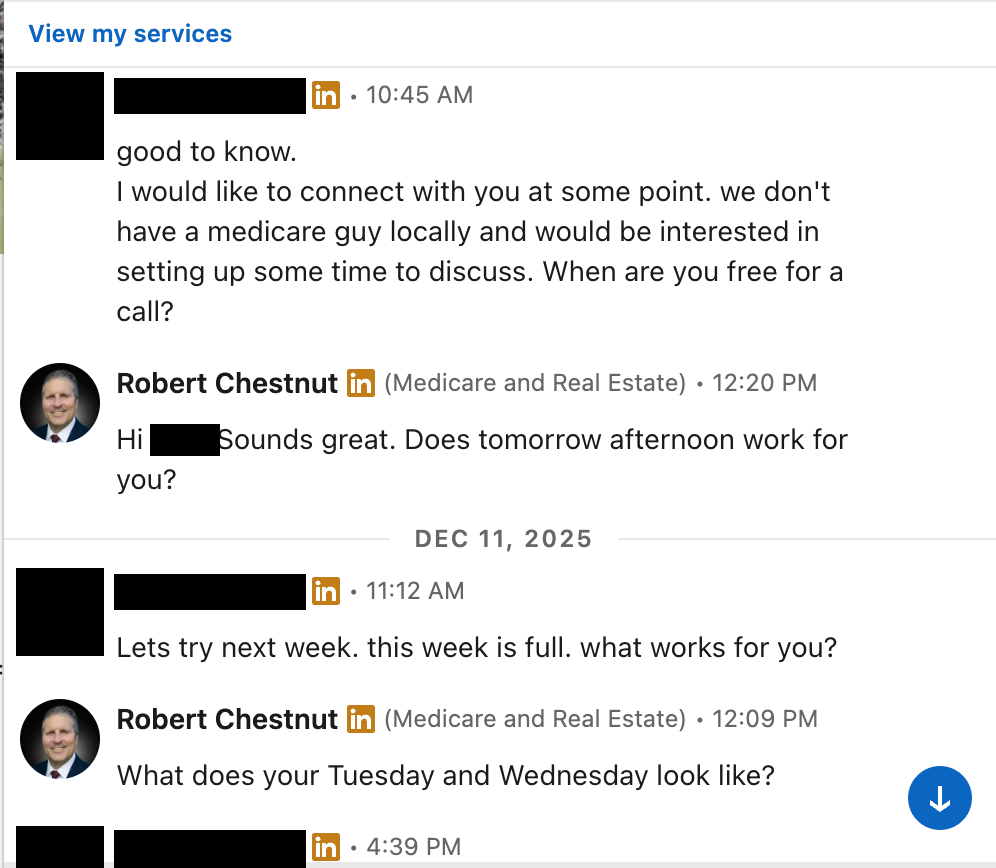 LinkedIn DM: advisor agrees to a call