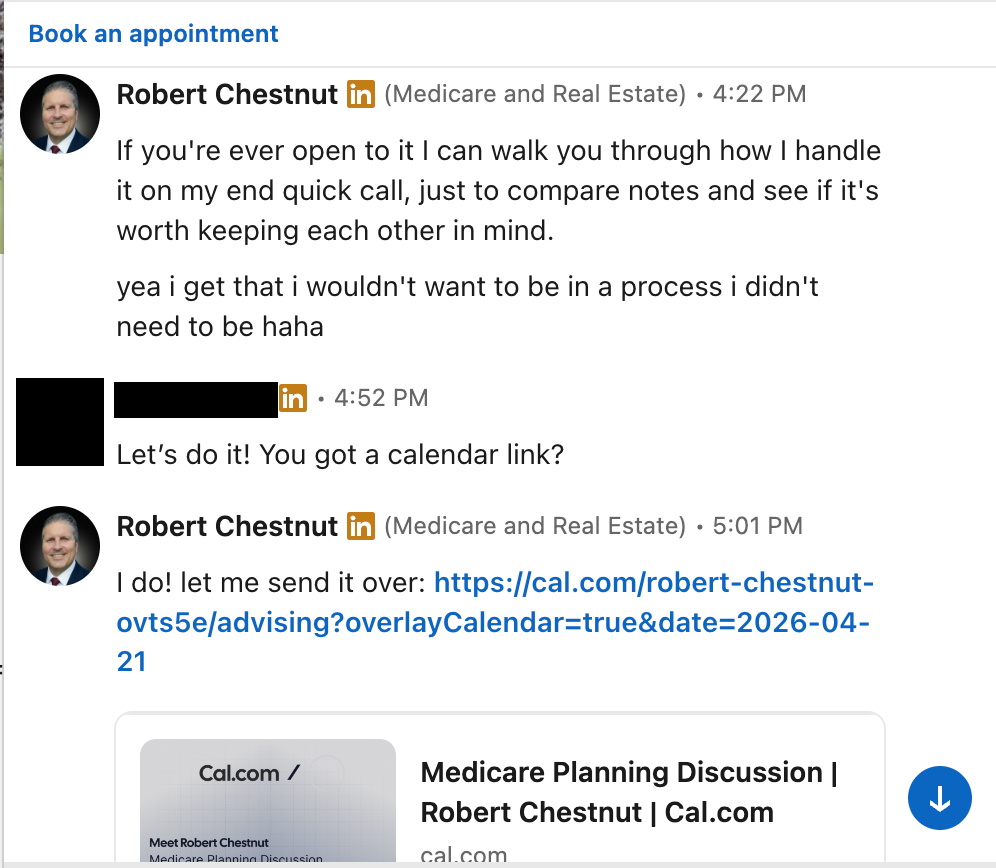 LinkedIn DM: advisor agrees to a call