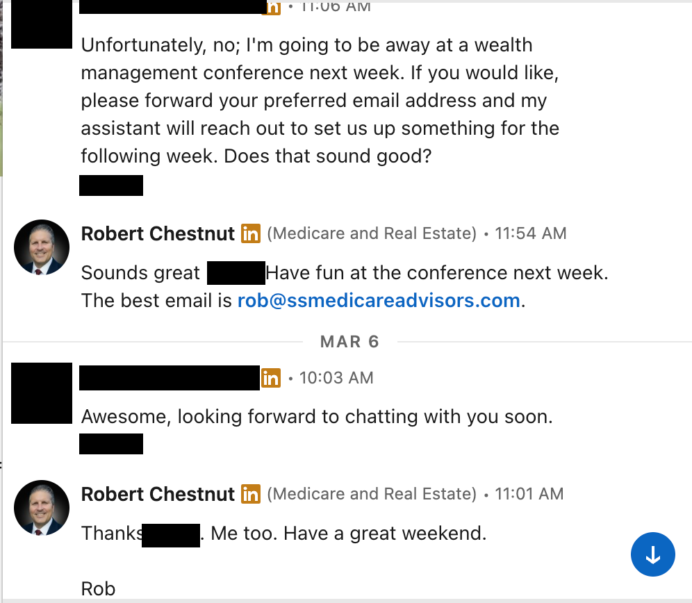 LinkedIn DM: advisor agrees to a call